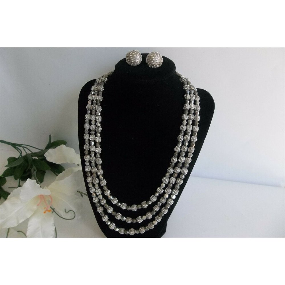 Vtg Trifari ELECTRA Silver Necklace Earring Set